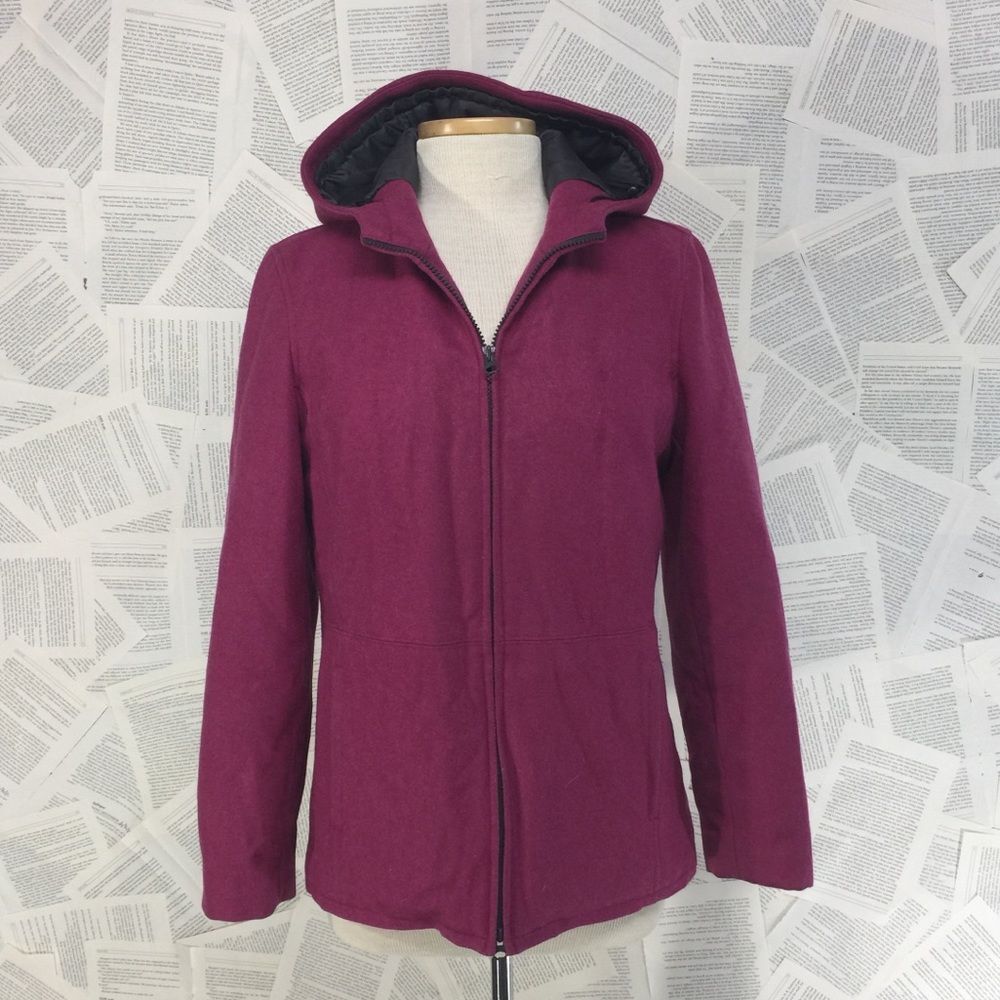 Vtg GAP Pink Wool Cinch Quilt Pocket Hood Coat S